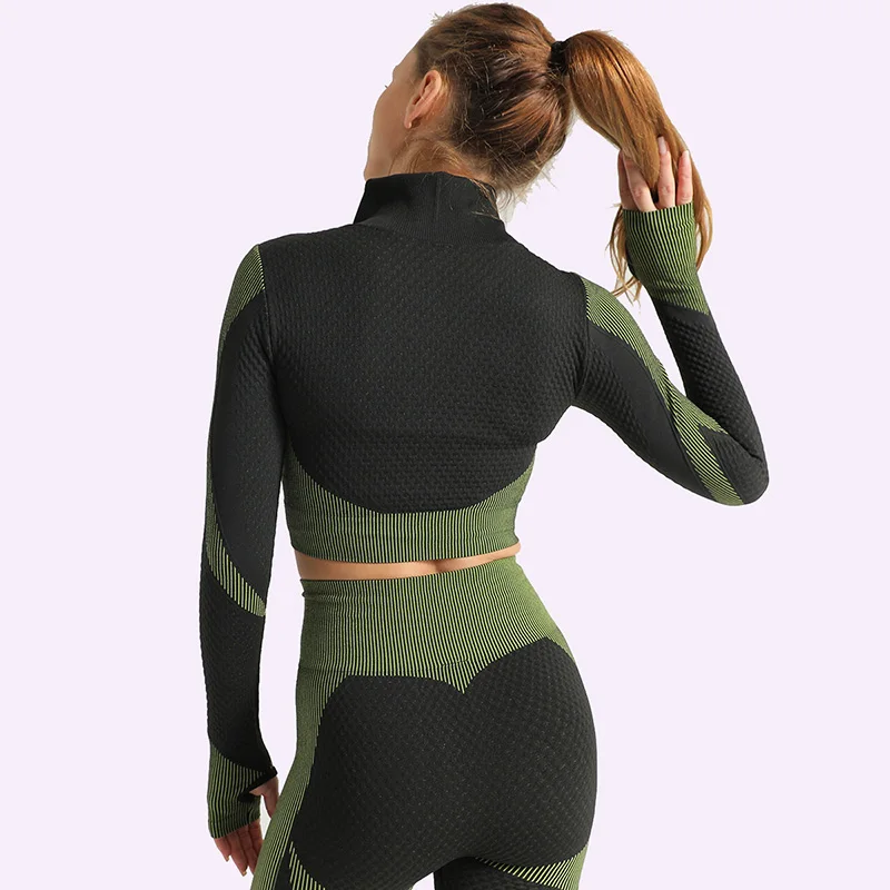 

Women's Sports Wear For Fitness Yoga Jogging Zip Shirts Gym Long Sleeves Breathable Tight Tops Seamless Workout Tops T-shirt