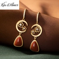 kissflower er404 fine jewelry wholesale fashion woman bride mother birthday wedding gift moon agate 24kt gold drop earrings