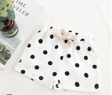 

Kids Shorts Children Summer Polka Dot Print High Waist Casual Cotton Linen Short Trousers Casual Elastic Shorts for Girls Boy