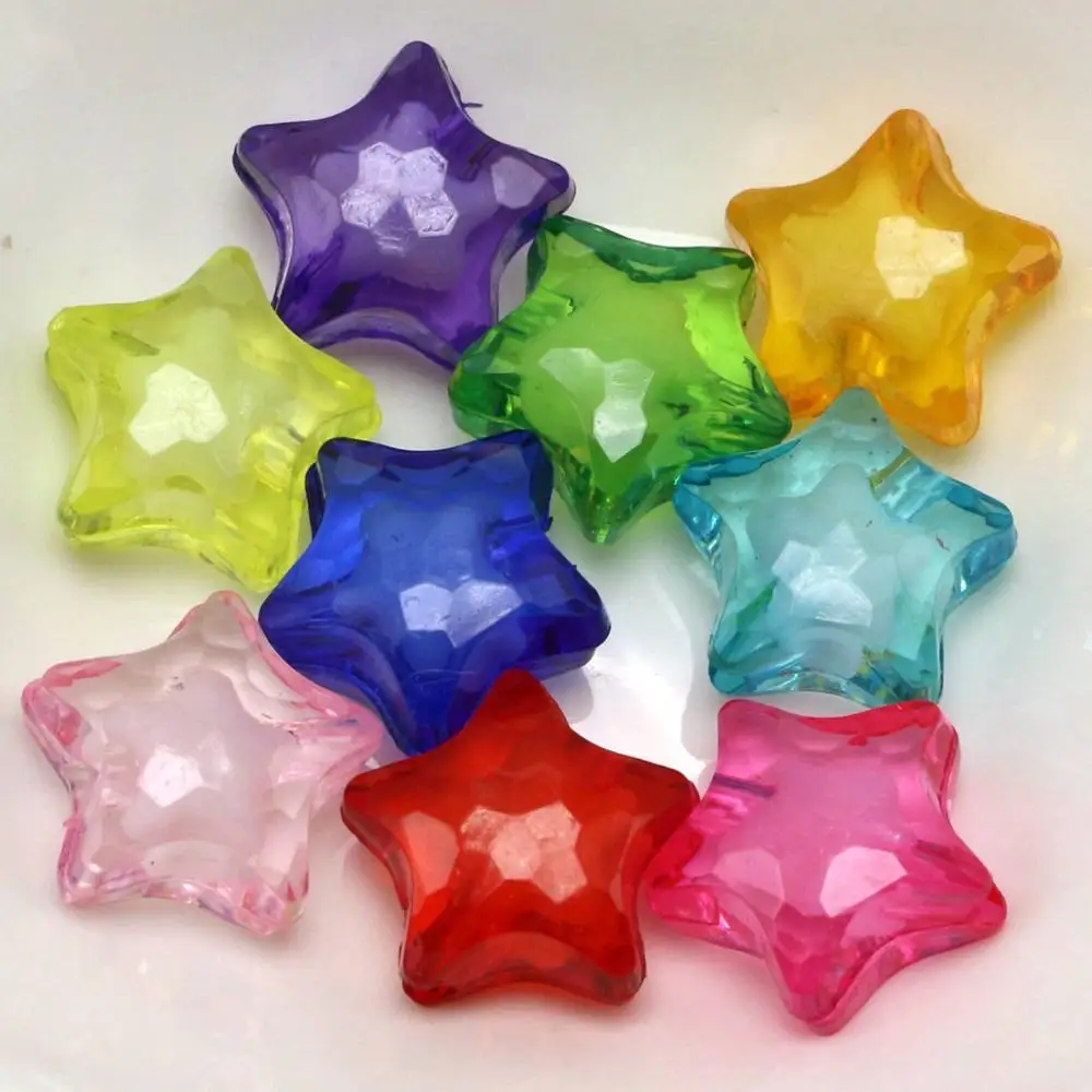 50 Mixed Color Acrylic Faceted Star Charm Beads 16/20mm "Bead in Bead"