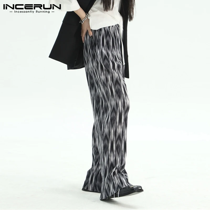 

INCERUN Korean Style New Men Fashion Casual Trousers Loose Comfortable Sense Gradient Color Drape Pleated Long Pants S-5XL 2021