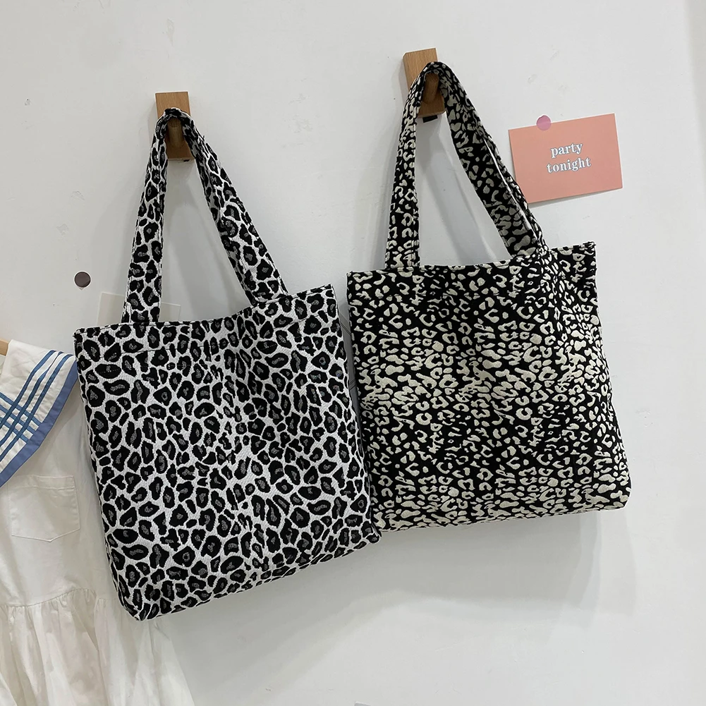 

Холщовая сумка-шоппер на плечо для женщин, женские большие Горизонтальные Квадратные тоуты с леопардовым принтом