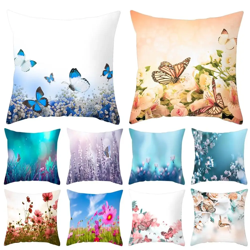 

Elegant Butterfly Flower Pattern Plush Square Decorative Hug Pillow Case Living Room Cushion Cover 45x45 Cm Stylish Home