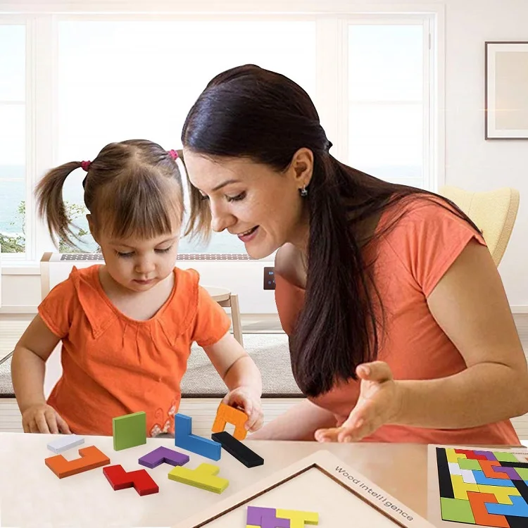 3D Colorf Деревянные Пазлы настольные Игрушки Tangram головоломка Пазлы для детей тетрис игра Развивающие игрушки для малышей деревянный подарок