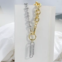 flashbuy new design rhinestone paper clip pendant necklace for women fashion safety pin thick chain necklace jewelry