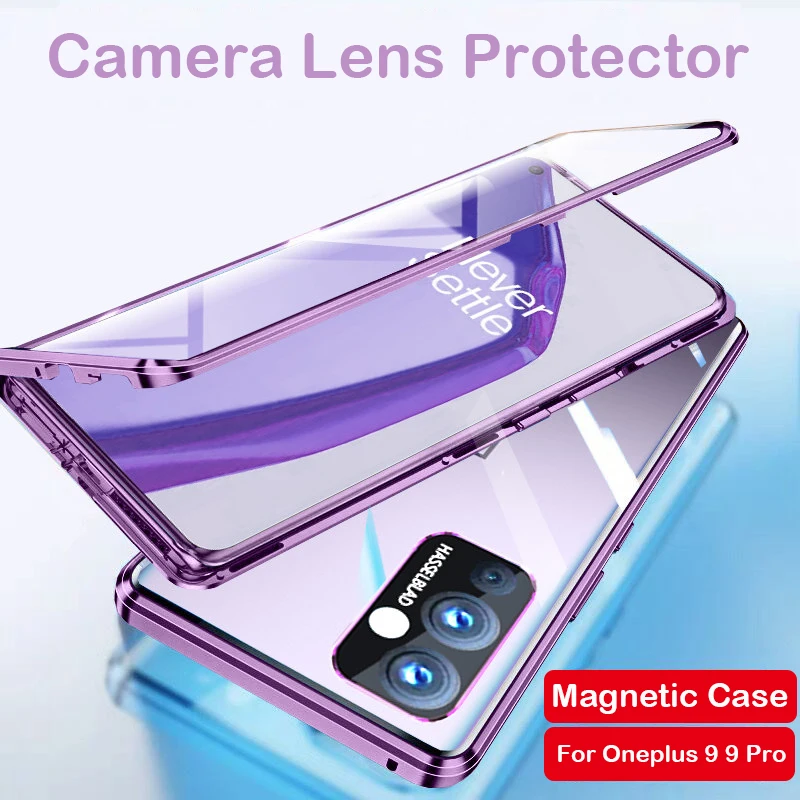 

Полностью Магнитный чехол 360 градусов для Oneplus 9 Pro, защитный чехол для объектива камеры, стеклянная крышка, алюминиевый металлический бампер...