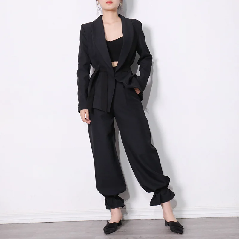 

White Pant Suits Temperament 2021 Fall New Fashion High Waist Wide Leg Pants Two Piece Suit for Women