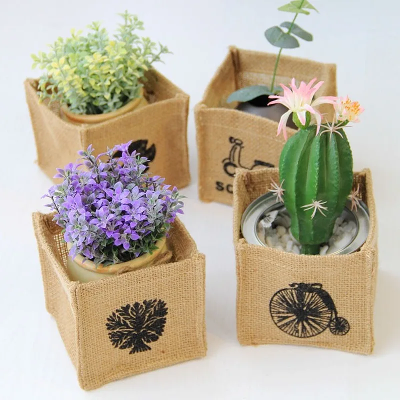 

Flowerpot, jute, cotton and linen storage box, a set of 4 small waterproof storage baskets