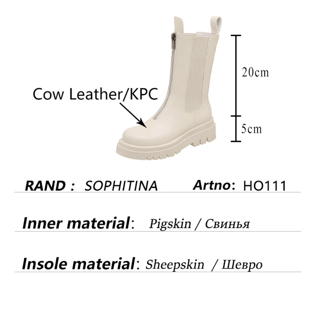 SOPHITINA Fashion Women's Boots Genuine Leather Flat With Round Chelsea Boots Toe Thick Bottom Zipper Office Lady Shoes HO111