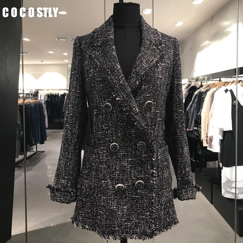 Женский твидовый пиджак шерстяное пальто в Корейском стиле экстравагантный