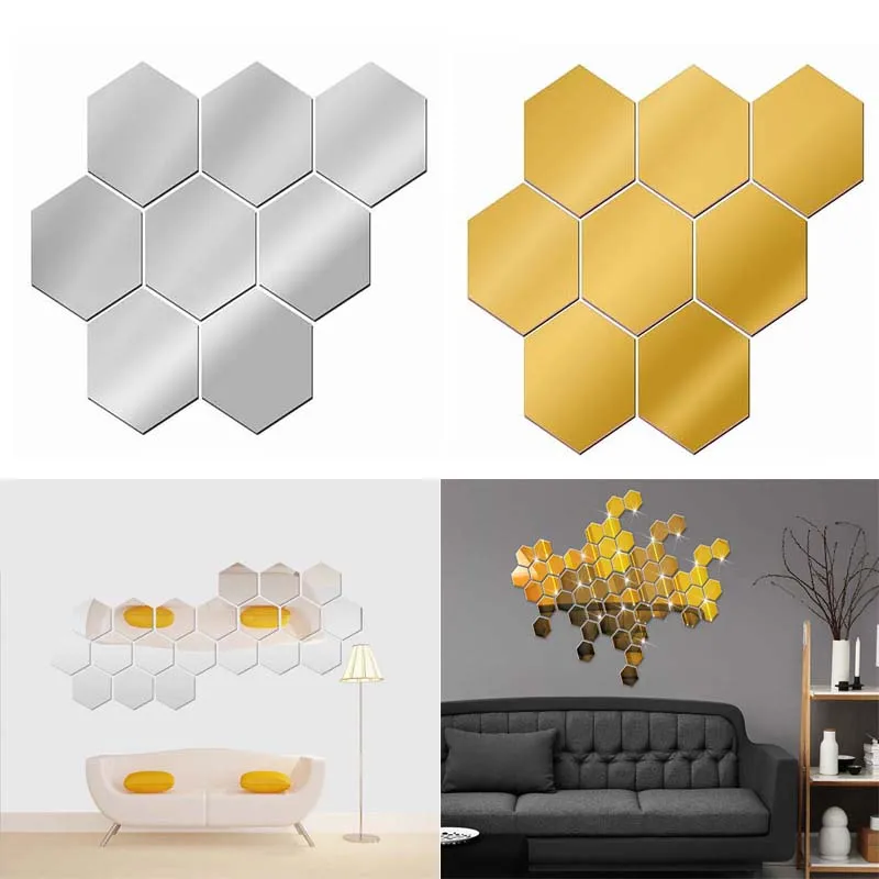 10 шт. 3D зеркальная Настенная Наклейка серебро или золото Модный полигон узор для
