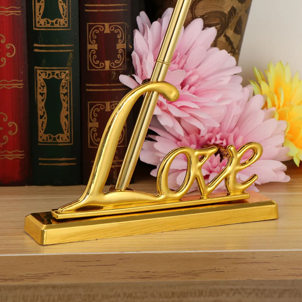 

Wedding Signing Pen with Gold Plated Metal Love Holder Party Pen Set (Gold)