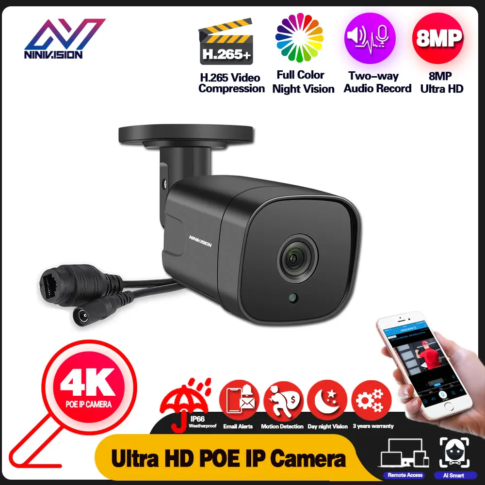 

Камера видеонаблюдения POE, умная полноцветная камера с обнаружением движения, 4K, 8 Мп, Двухканальное аудио, ночное видение, для POE Kit P2P