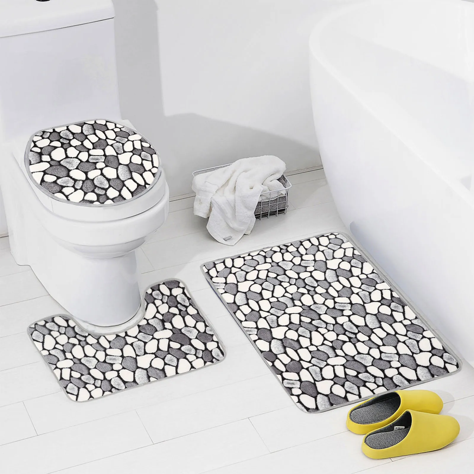 23pcs bathroom mat set cobblestone flannel anti slip shower room floor carpets toliet side rug toilets lid cover home décor free global shipping