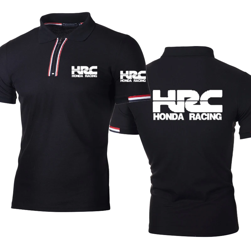 

Fashion Men's Striped zipper short sleeve HRC race motorcycle Car Logo Summer printing Pure cotton Mens polo shirt V