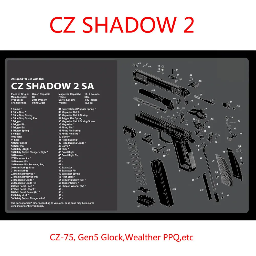 Резиновый коврик для чистки пистолета CZ shadow 2 страйкбольного оружия с