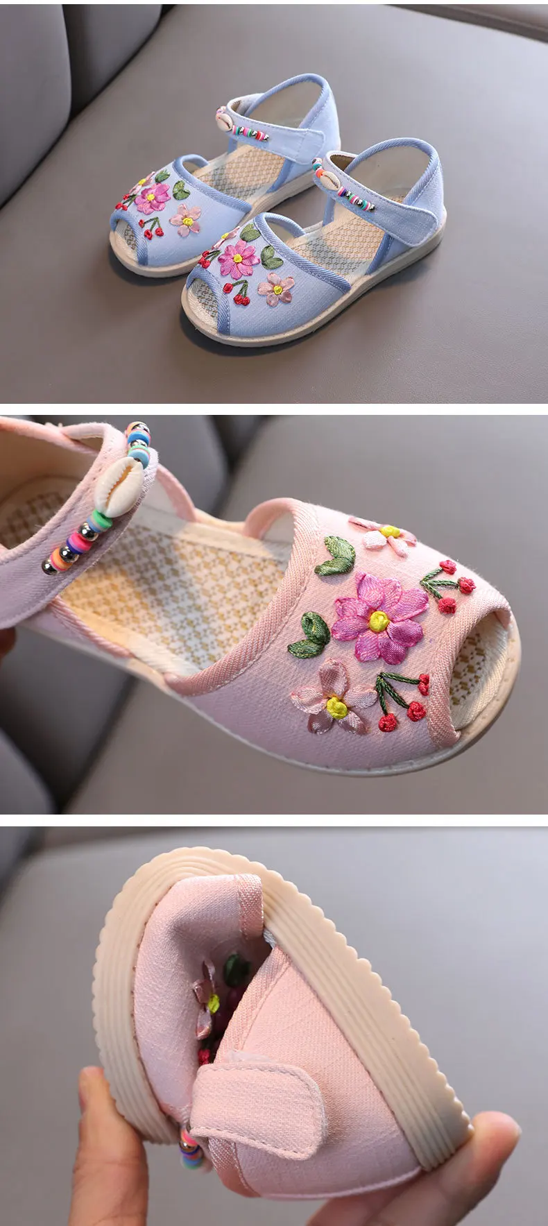 

New Summer Fashion Children Chinese Sandals Casual Shoes Girls Soft Shoes Children Embroidered Shoes Children Cartoon Shoes