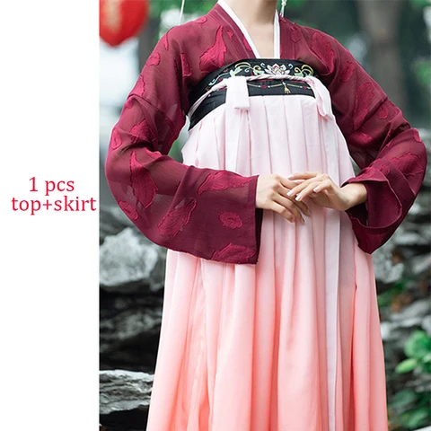 Женский традиционный танцевальный костюм Hanfu с вышивкой и высокой талией, одежда для выступления в народном китайском стиле Hanfu Vestido Chino YB1079