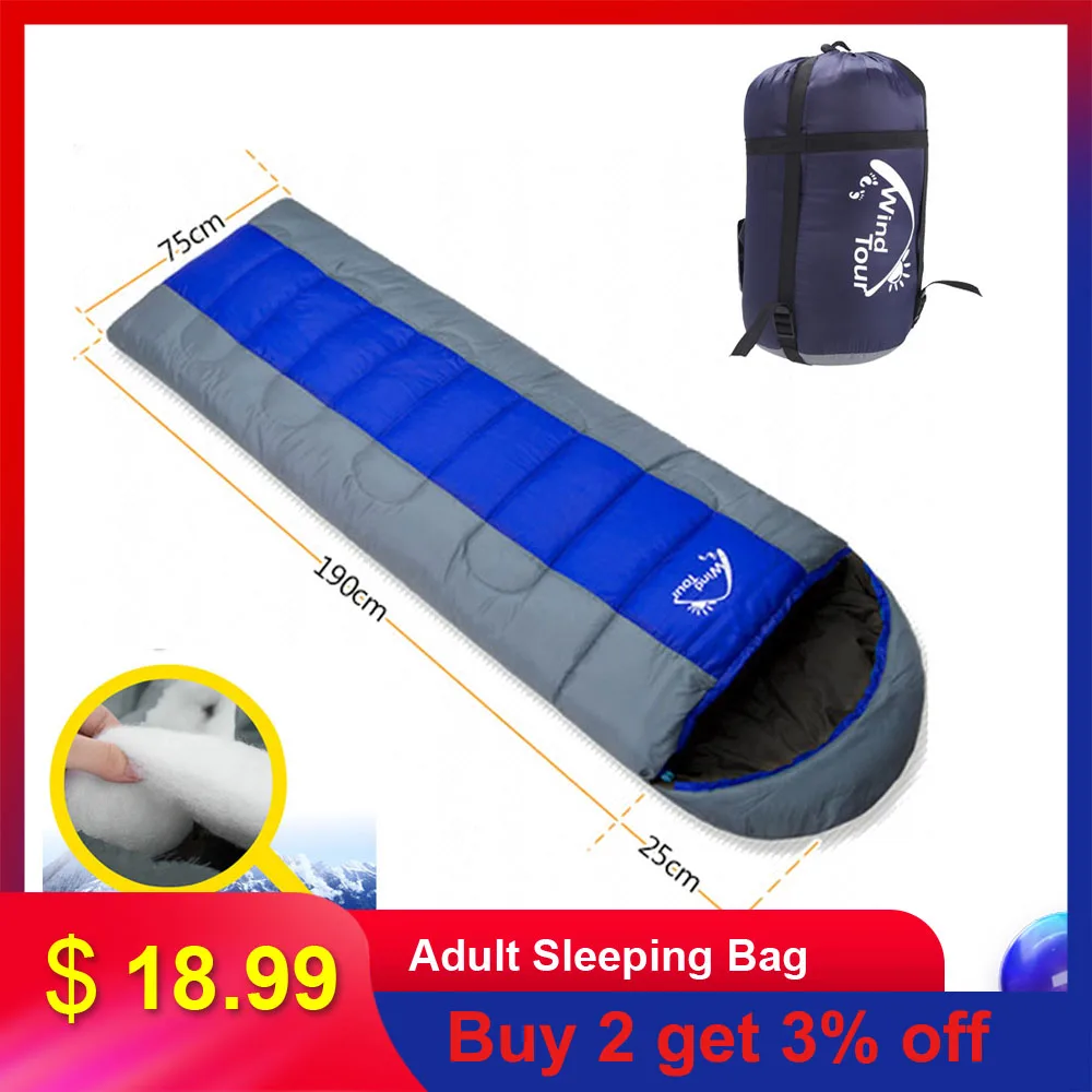 Теплый спальный мешок Wind Tour для взрослых Осень-зима конверт с капюшоном отдыха на