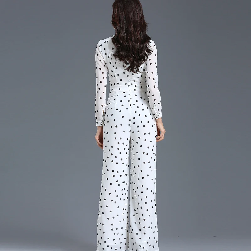 Женский шифоновый комбинезон в горошек вечерние комбинезоны с длинным рукавом