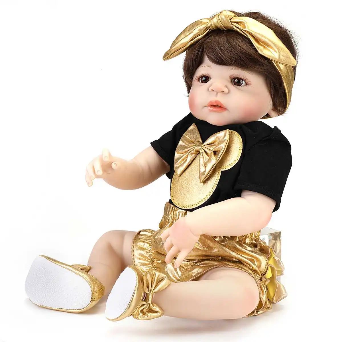 Черно золотистая силиконовая кукла для девочек новорожденных 57 см|Куклы| |