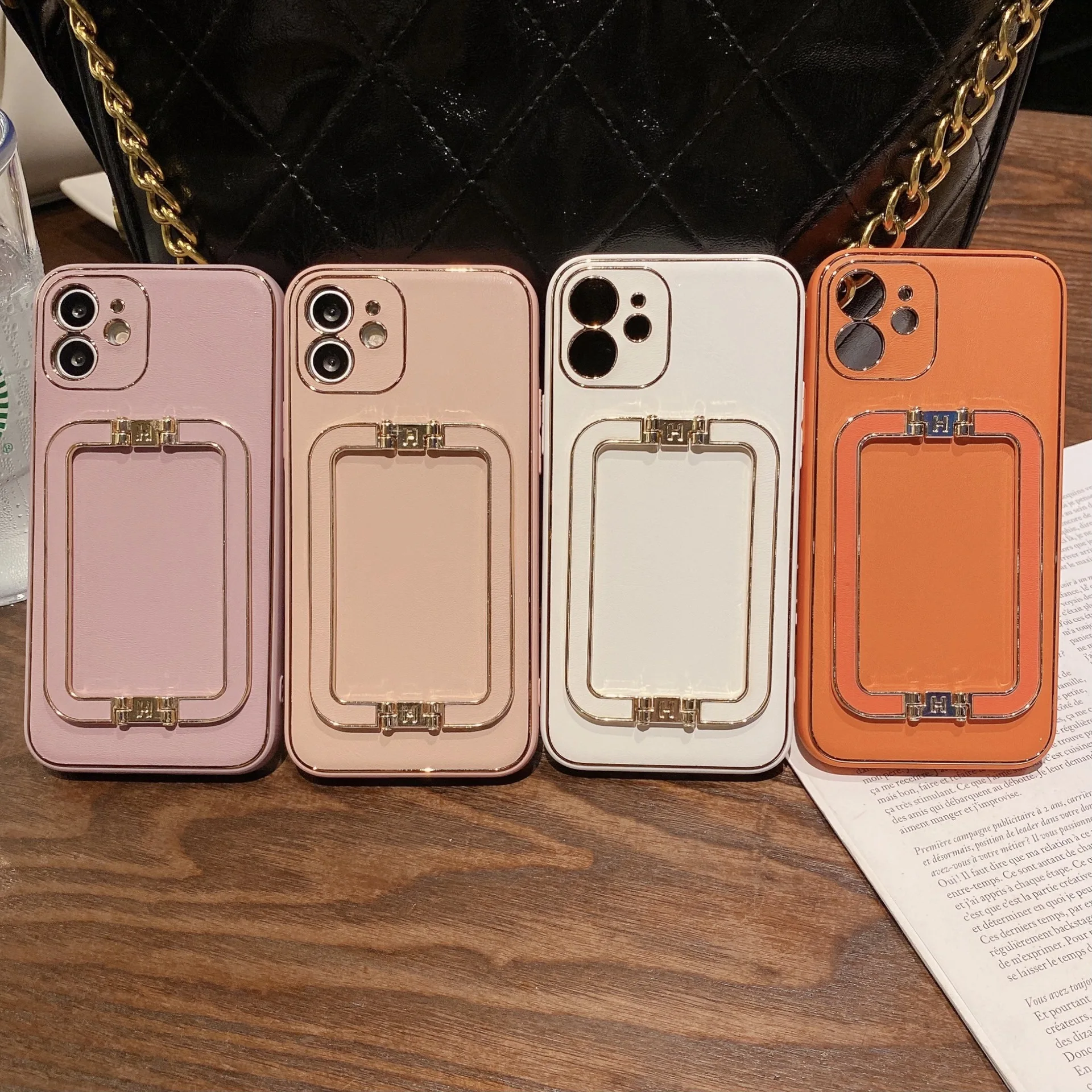 

Electroplated Lambskin Protective Cover for IPhone 13 Mobile Phone Case Square Buckle Bracket Shell 11 12 Pro Max X Xs Xr Sleeve