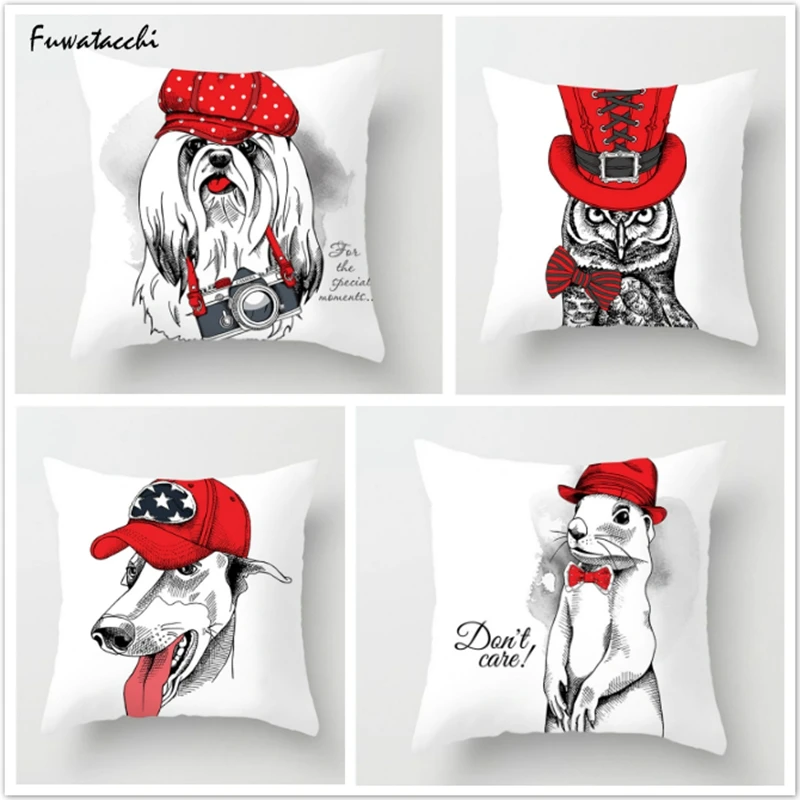 Fuwatacchi животное с красной шапкой подушки наволочка для белка кошка подушка