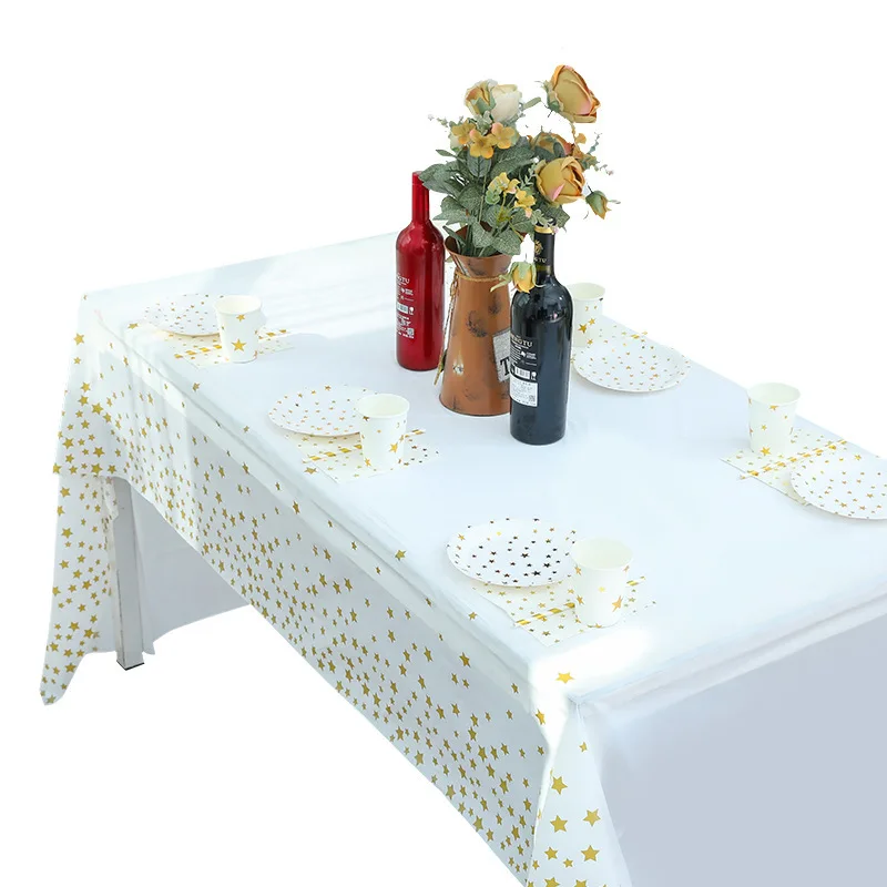 

137*274cm Hot Gold Silver Star Christmas Tablecloth Table Cover Birthday Party Decoration Dessert table Cover Water Oil Proof
