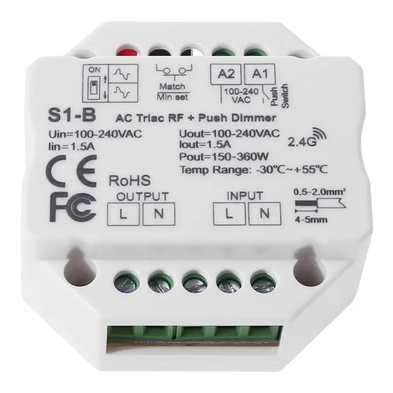 

Wireless AC RF Triac Dimmer With 2.4G Remote Controller Kit Dimmable Push Switch For LED Lamp