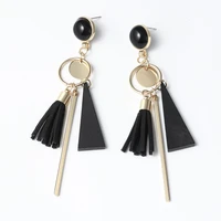 vintage leather tassel drop dangle earrings for women female gold geometric long metal wood 2019 fashion brinco jewelry