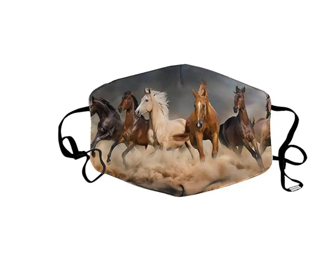 

Unique Design Steeds Gallop Printed Mouth Covering Washable Reusable Fabric Face Mask with Filter