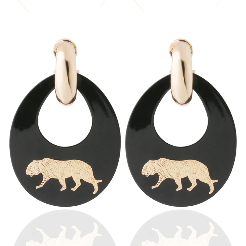 

NeeFu WoFu Resin Drop Earrings For Woman Lion Head Leopard Tiger Charm Copper Long Earring Female Earrings Grote Oorbellen Gift
