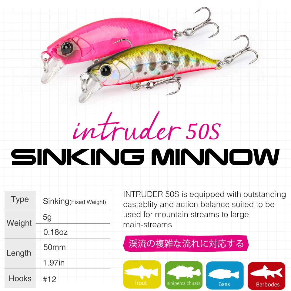 

TSURINOYA 12pcs 5cm 5g NEW COLOR Sinking Minnow Fishing Lure TROUT Artificial Jerkbait Hard Bait Pike Wobbler Crankbait