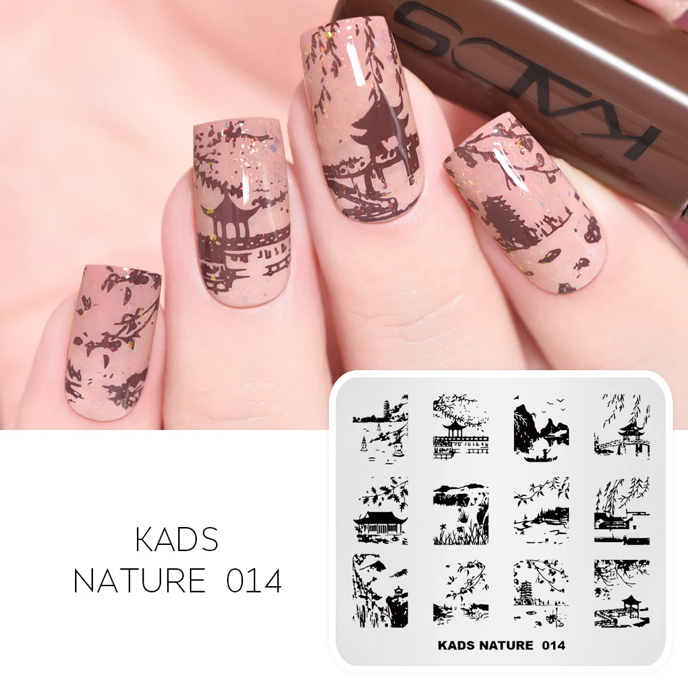 KADS Nature 014 штампованные пластины для ногтей природа павильон озеро точка зрения