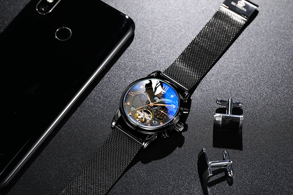 Бренд Orkina Tourbillon Мужские механические часы светящаяся Автоматическая Дата Натуральная кожа ремешок мужской платье часы механические стимпанк