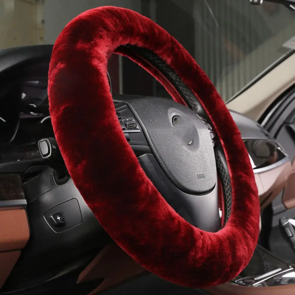 Grape Red Натуральный мех овчина стильные чехлы рулевого колеса автомобиля для автомобиля рулевое колесо женщина мужчина австралийская шерсть автозапчасти кожа - Название цвета: Grape Red