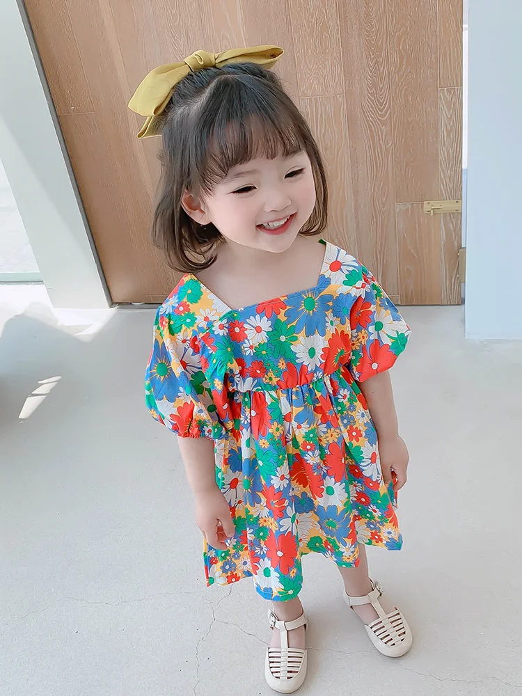 Летние Платья с цветочным принтом для девочек-подростков принцессы маленьких