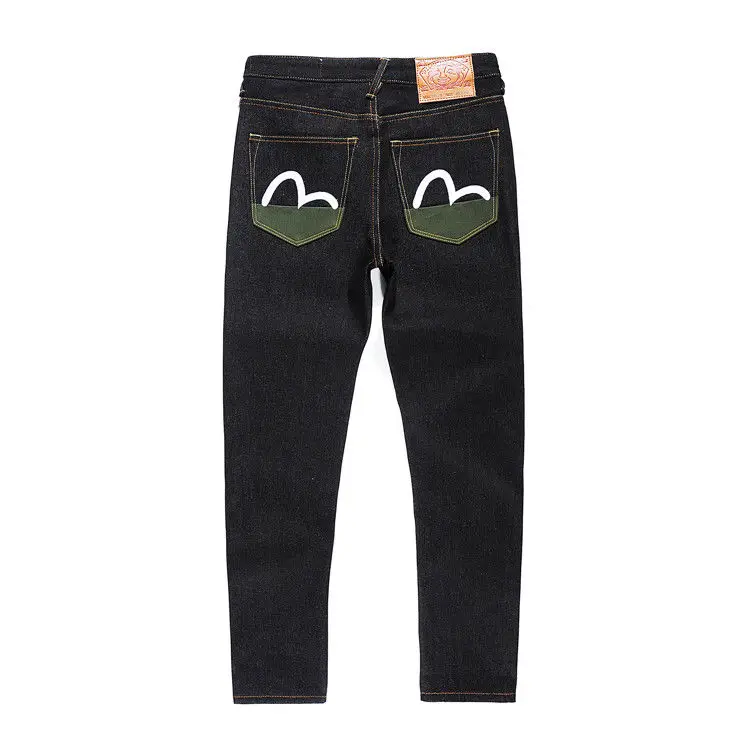 Evisu, новинка, повседневные, мужские, дышащие, высокое качество, джинсы, теплые, мужские, бренд, вышивка, прямые, с принтом, мужские брюки, четыре сезона - Цвет: Зеленый