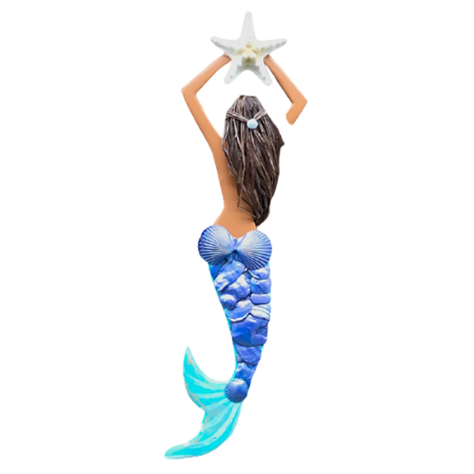 

Wooden Mermaid Wall Art 18inch Seashell Mermaid Hanging Ornament Stained Home Decoration L23