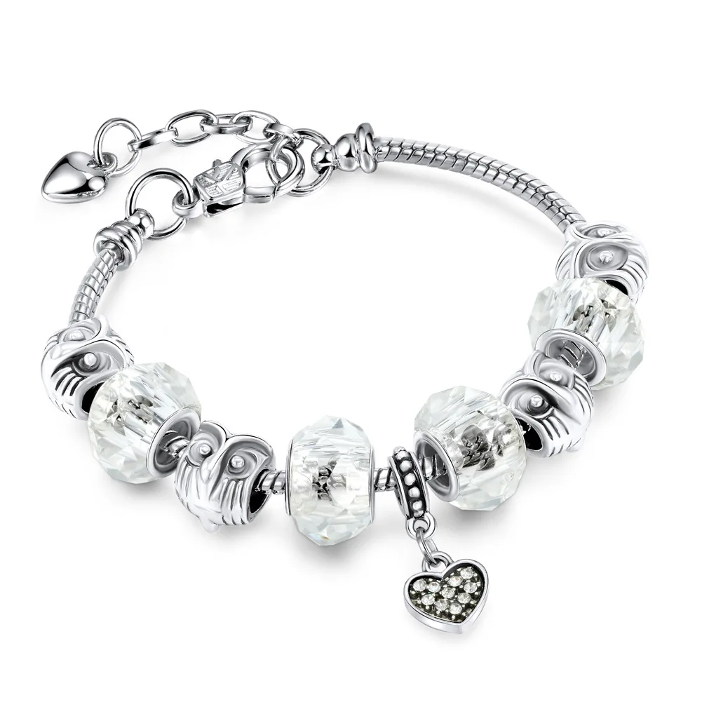 Классические фиолетовые Кристальные Пандора браслеты и серебряные сердца с