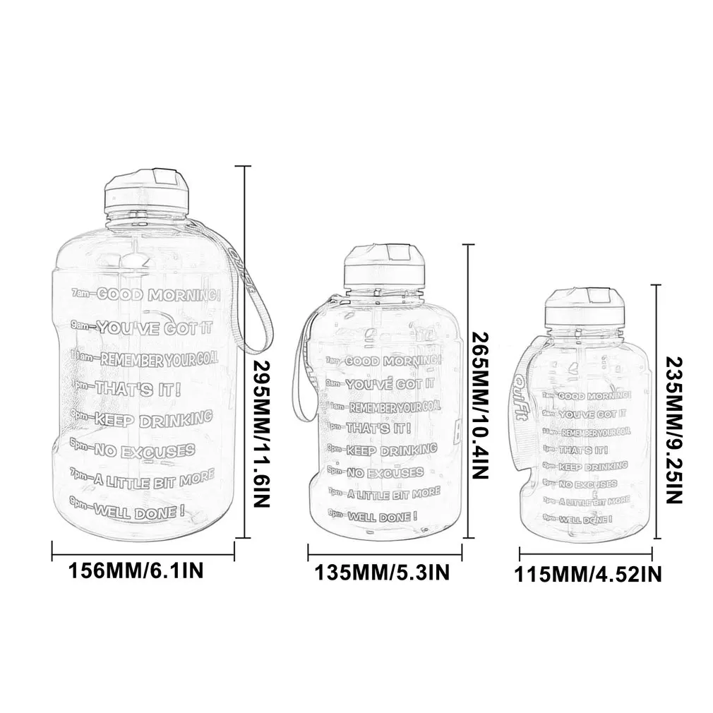 

3780ML Lightweight Water Bottle With Straw Clear Plastic Drinking Bottles Gym Tool Jug BPA Free Sports Cup