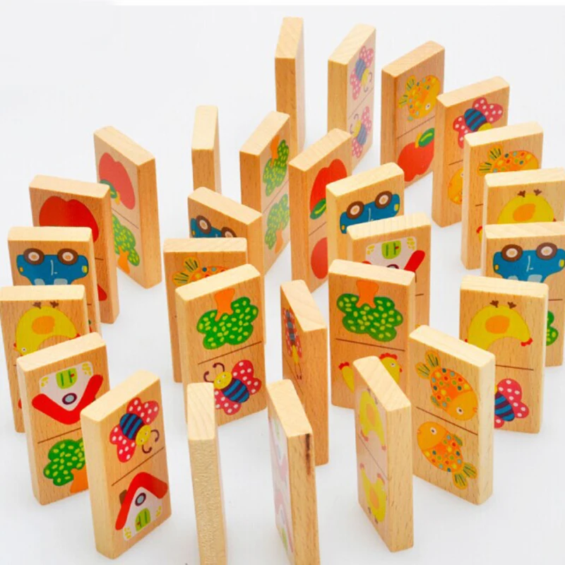 28 шт. детский деревянный развивающий конструктор домино | Игрушки и хобби