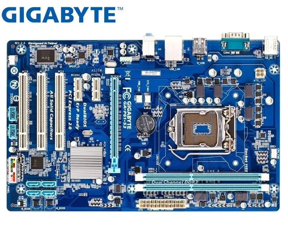Б/у оригинальная материнская плата Gigabyte GA P61 S3 B3 LGA 1155 DDR3 16 Гб USB2.0 H61 рабочего