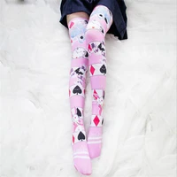 stockings woman socks kobieta skarpety thigh high socks lolita medias sexy printing plum blossom poker takato japan student loli
