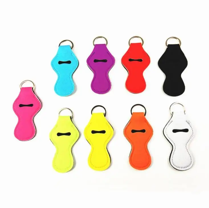 

300pcs/lot Fast Shipping Hot Selling Monogrammed Solid Color Neoprene Keychain Holder Chapstick Holder Lipstick Wholesale