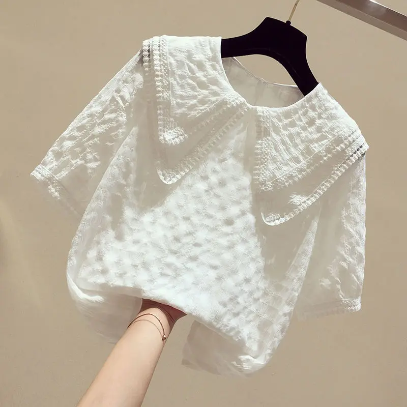 Шифоновая рубашка с кукольным воротником женская блузка и рубашки летние