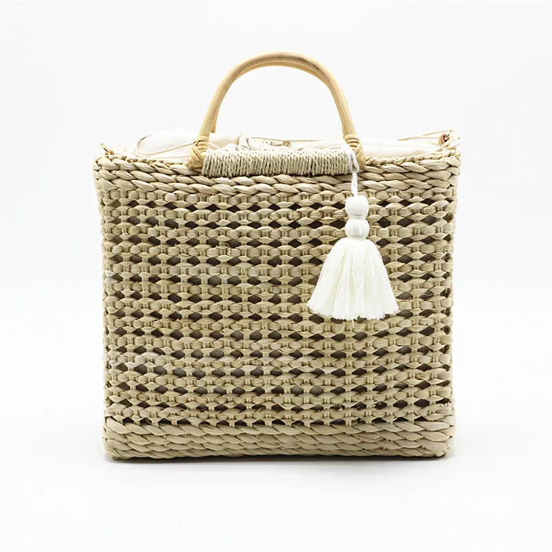 

Hollow Tassel Woven Straw Bag Portable Rice Flower Corn Husk Original White