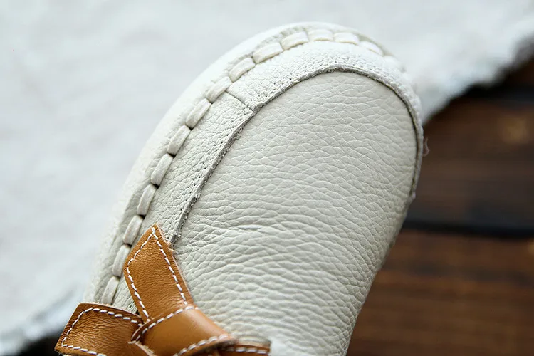 Careaymade-Genuine leather shallow mouth,bean shoes,super soft soles,literature art RETRO single shoes,bow tie, women's shoes