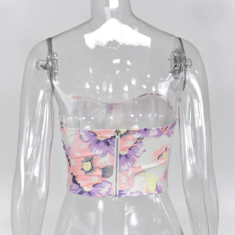 

Push Up Padded Crop Top Women Clothes Backless Floral Print Sexy Party Tops Strapless Cropped Tank Top Elastic Corset Ropa Mujer