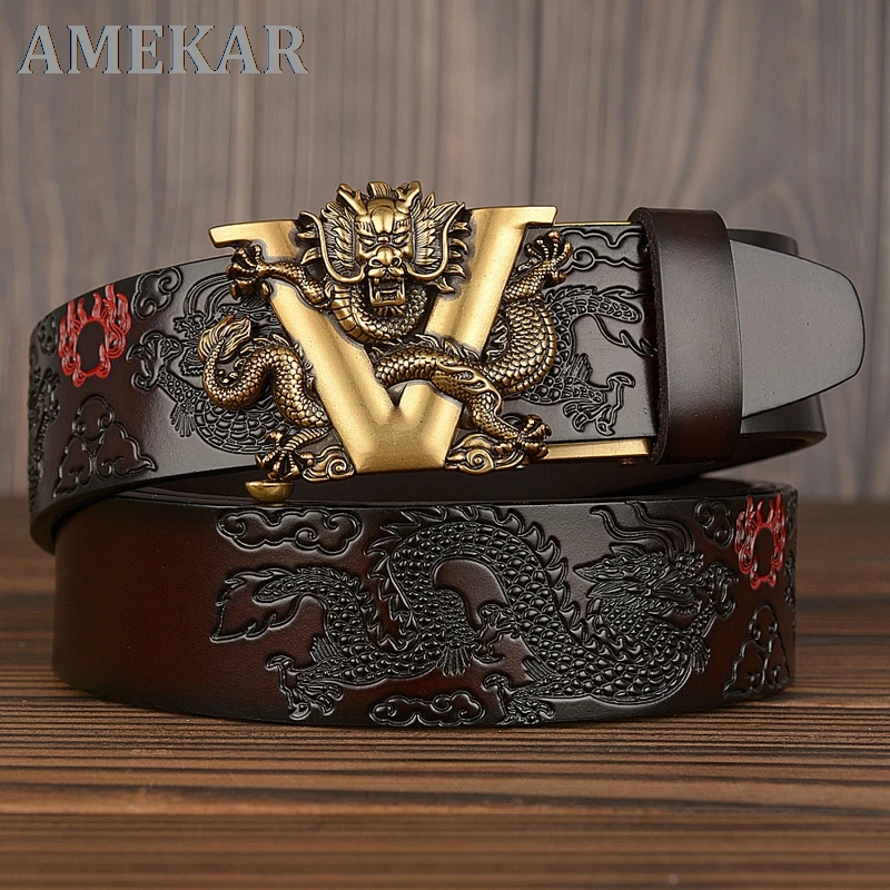 Мужской ремень из натуральной воловьей кожи с автоматической пряжкой|Мужские